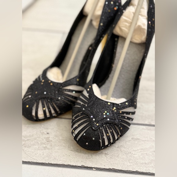 Vintage - Oh Deer - Black Round Toe w Peekaboo Glitter Pumps - size 8.5 - Picture 7 of 9